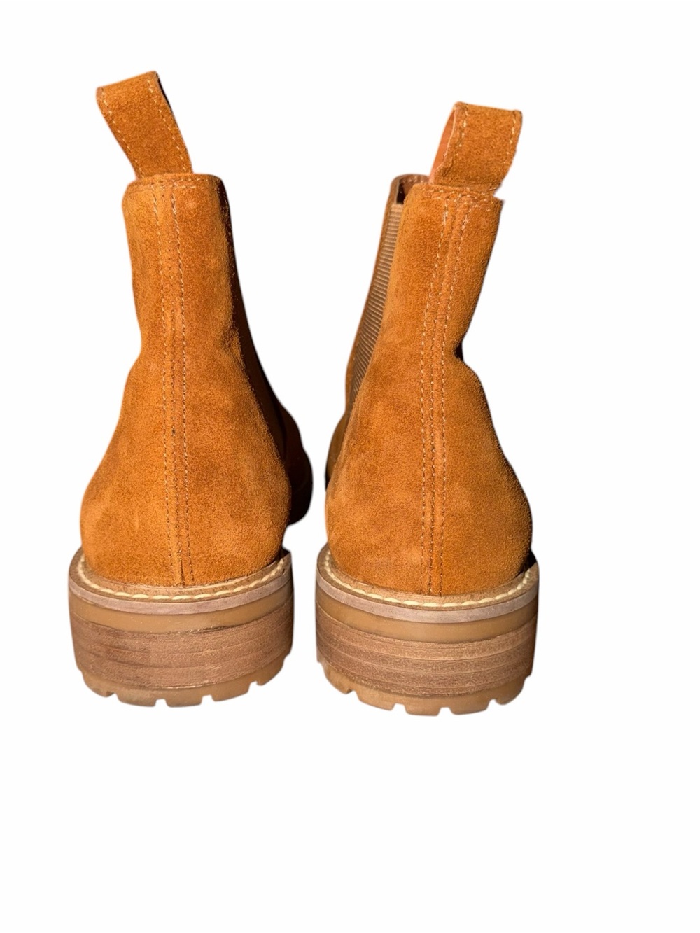 Steve Madden Leopold Suede Chelsea Boots Cognac Brown Lug Sole Leather Women 7.5 - Picture 5 of 9